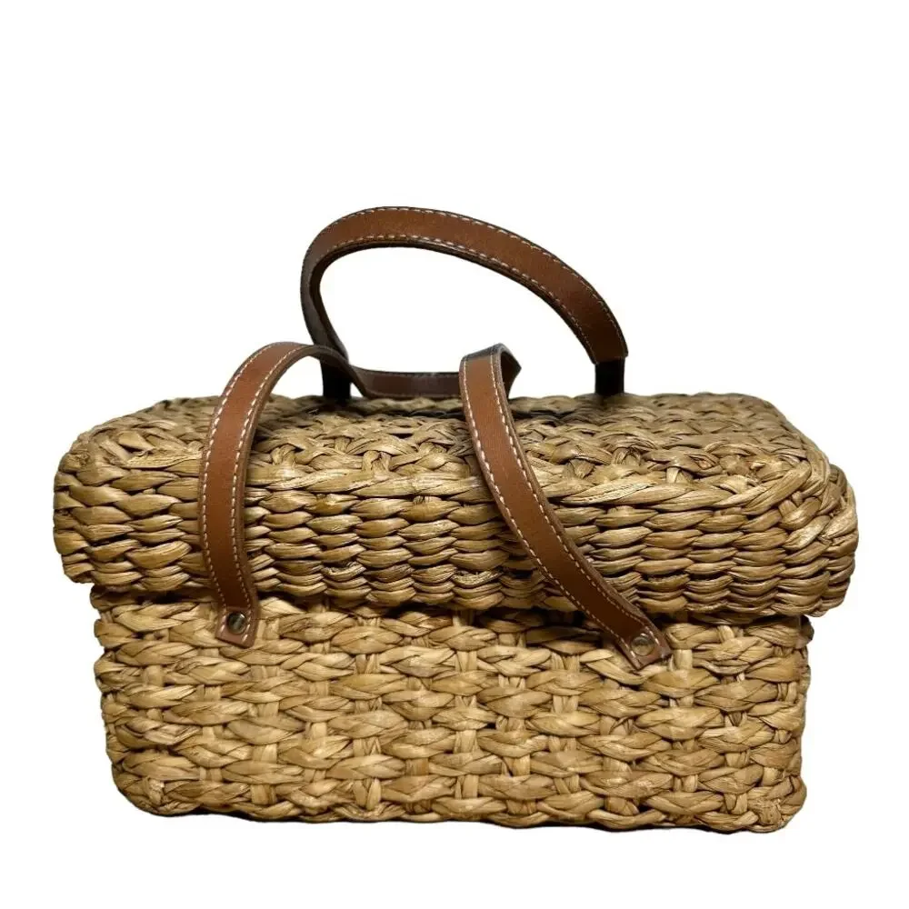 Kate Spade New York Picnic Bag Wicker Basket Box Rattan Handwoven Tan